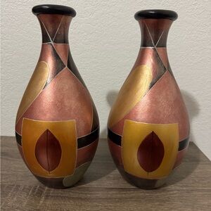 Set of 2 Vintage Canonsburg Ironstone Brown Drip Glaze Ceramic Bowls 12”